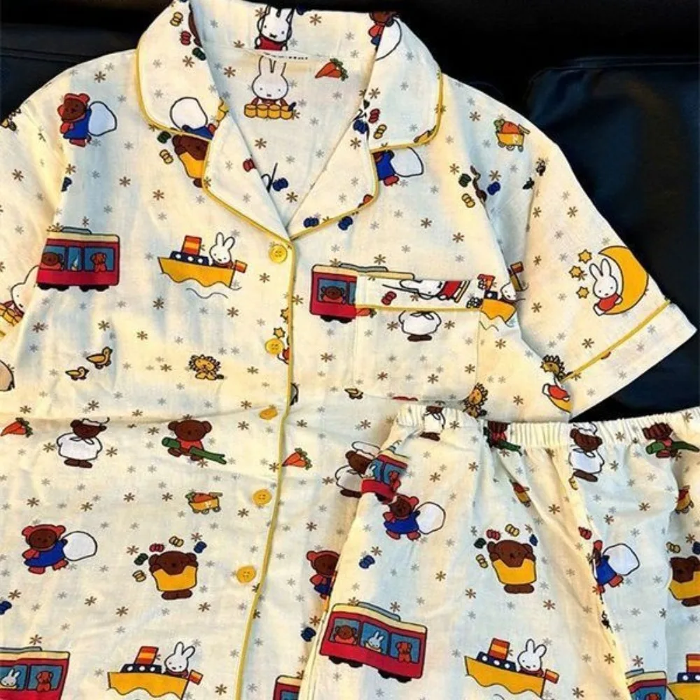 

Cartoon Miffy Pajamas, Korean Style Ins Style Women's Summer Sweet and Loose Home Clothes Set, Casual, Versatile and Exquisite