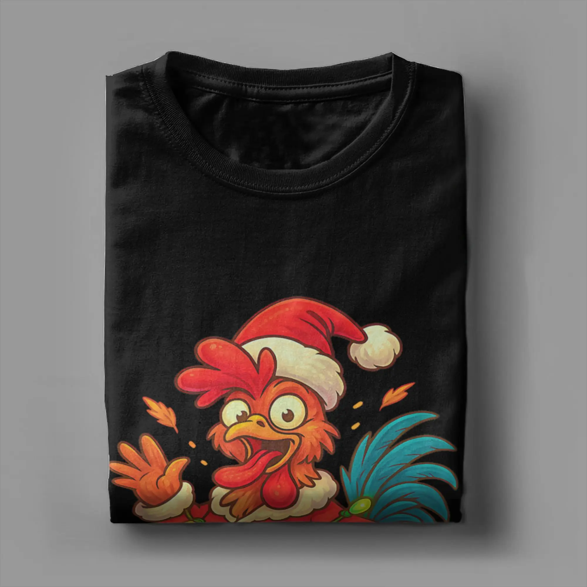 مضحك F-Caw-F الدجاج الفكاهة سانتا الديك أضواء عيد الميلاد تي شيرت رجل الشارع الشهير تي شيرت س الرقبة تي شيرت المتضخم القمم