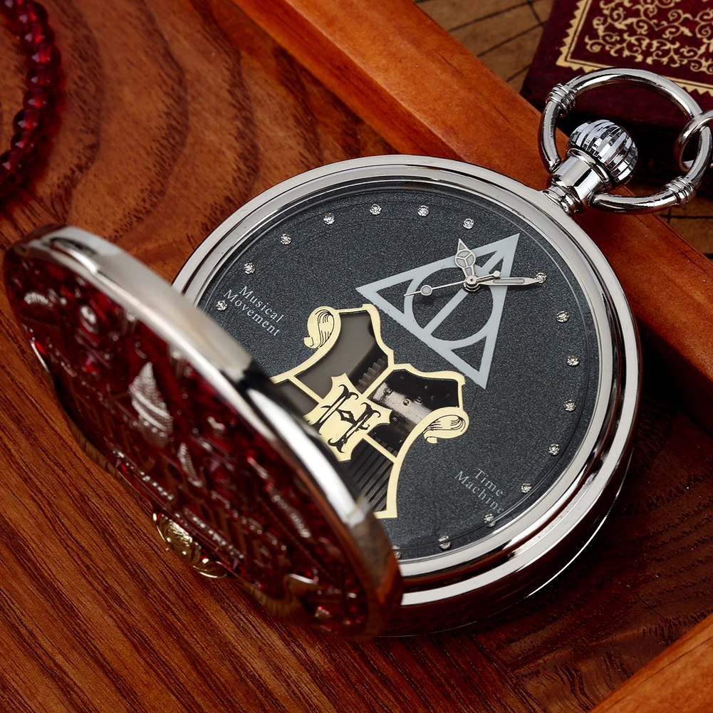 Harried Potter Original Music Pocket Watch Gift for Men Women Blue/Green/Red Quartz Music Pendant Clock Couple Pocket Watches