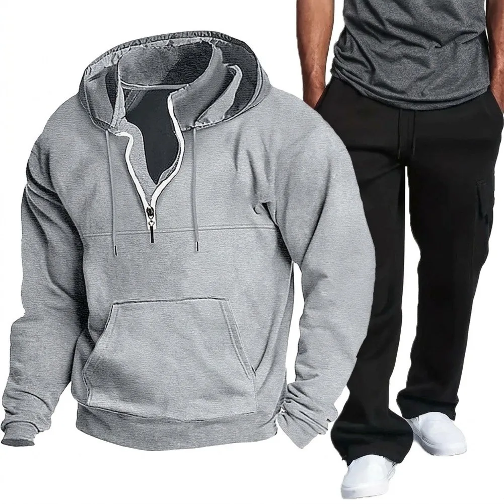 Men's Running Sport Solid Color Hoodies Clothing Sweatshirt Tracksuit Pant Sets