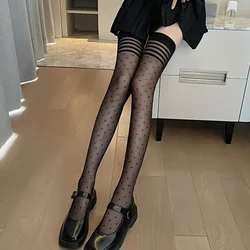 Sexy Transparent Nylon Gothic Harajuku Knee Thigh High Long Socks Women JK Lolita Japanese Style Polka Dot White Black Stockings