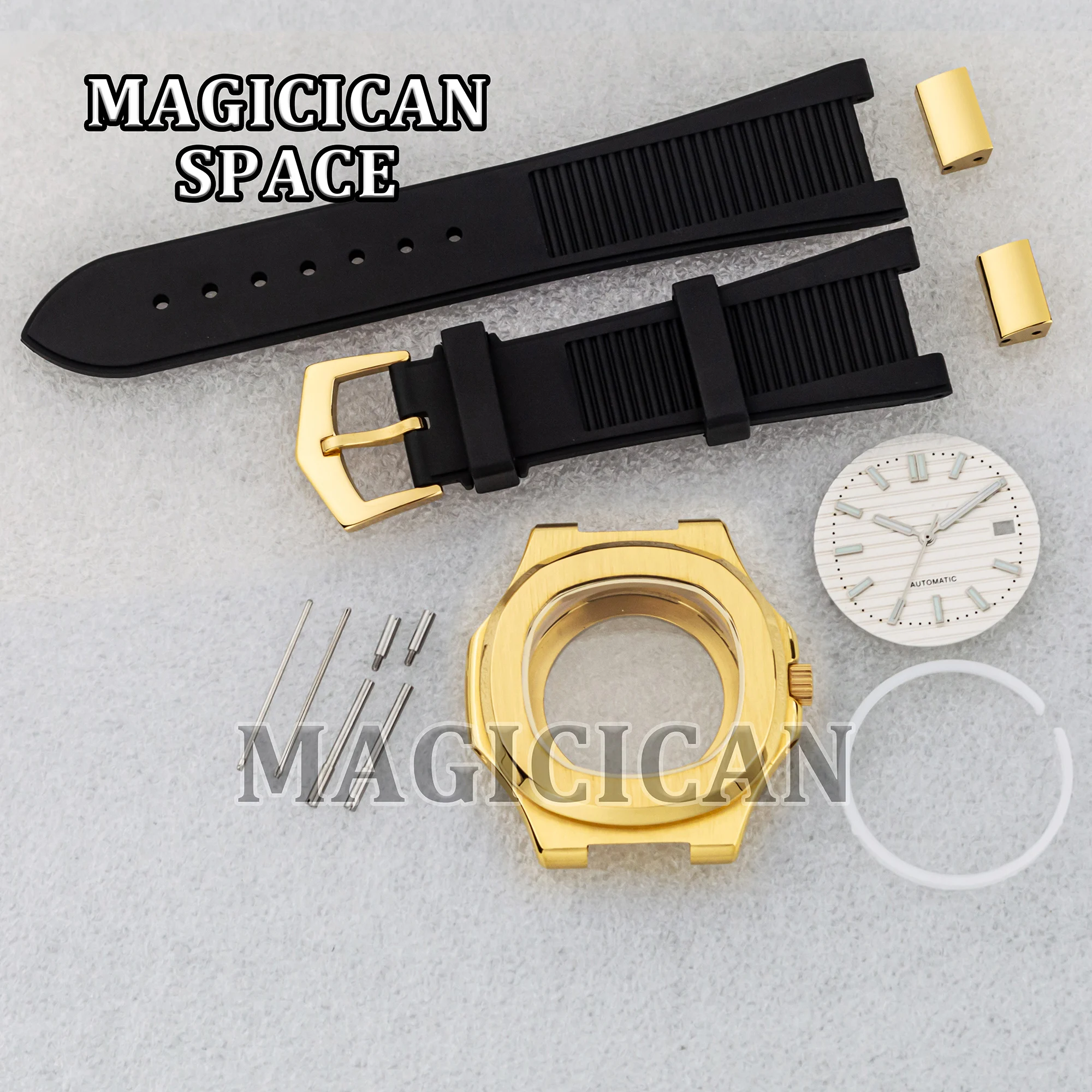 NH35 Watch Case Parts Rubber Watch Band for Nautilus Stainless Steel Water Resistant Square Case fit NH35/36 Automatic Movement