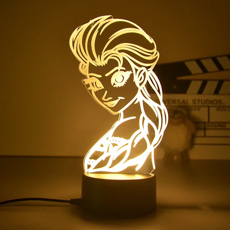 Anime Disney Princess Cartoon figure Night Light Fairy Tinkerbell 3D LED Table Lamp Optical Action Figure Toy Kid Christmas Gift