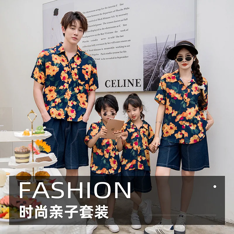 Resort Family Look Clothes Parents and Children Floral Shirt Father Mother Daughter Son Matching Outfit Dad Mom Baby Beach Sets