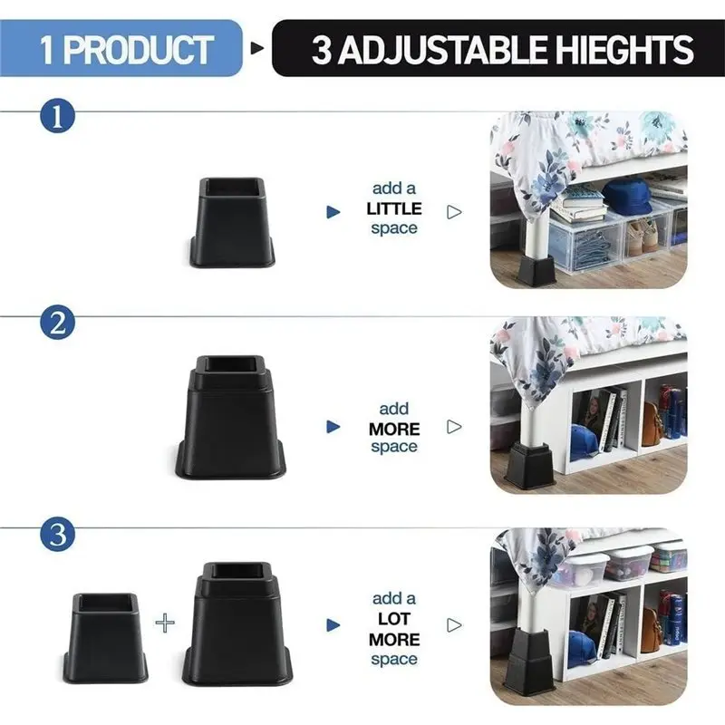ABLK Adjustable Bed Risers-Heavy Duty 8PCS Stackable Furniture Support In 3.75 8.75 Inch Elevation Capacity 1, 300 Lbs