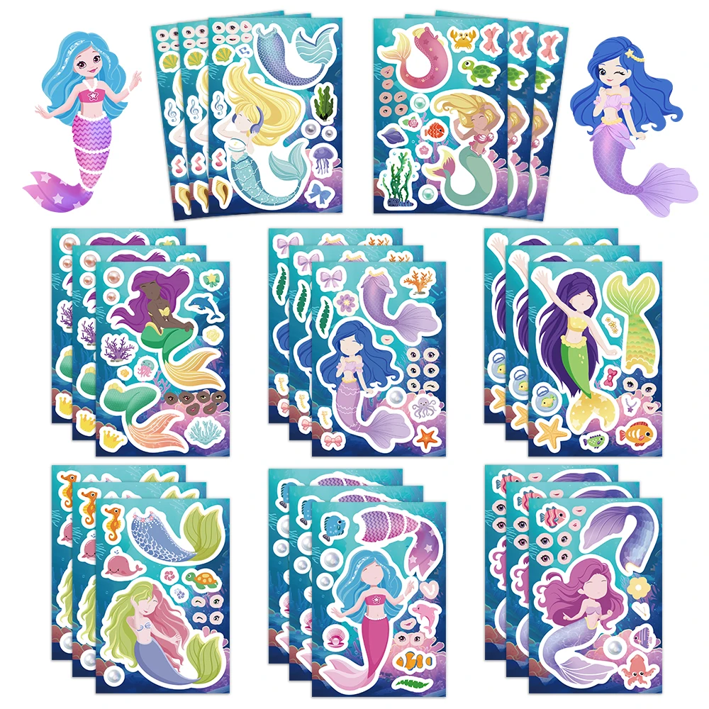 8PCS Mermaid Face Changing Stickers DIY Free Stickers Account Materials Phone Cases Laptop  Suitcases Water Cups Waterproof