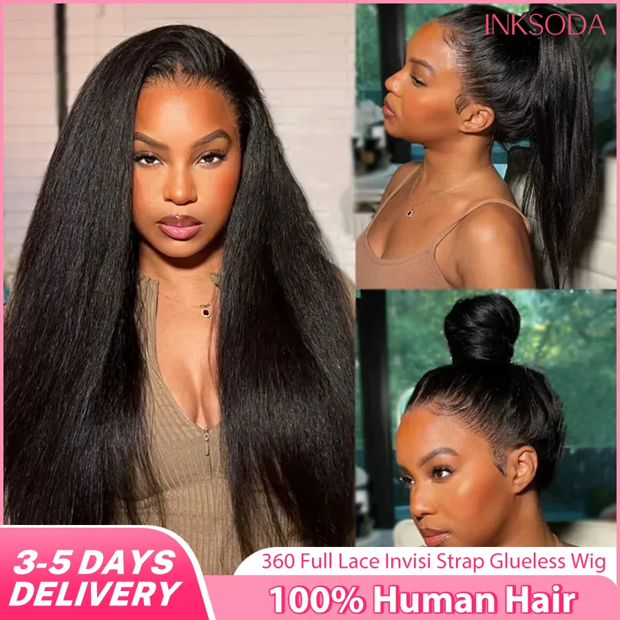 

Невидимый парик 360 Full Glueless из натуральных волос с потайным шнурком, парик 360 Lace Frontal, прямые волосы Kinky Straight, HD Lace Front Wigs