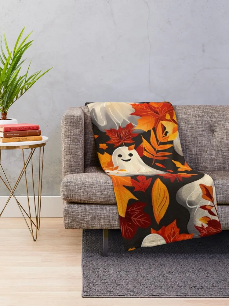 Spooky Fall Vibes Ghosts Throw Blanket Decoratives Plaid Blankets