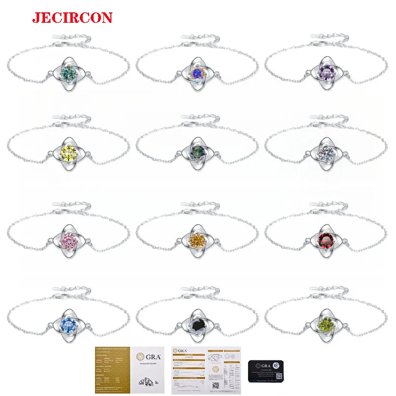 

JEJIRCON S925 браслет из стерлингового серебра для женщин 1 карат простой модный красочный муассанит Lucky Planet ручная цепочка ювелирные изделия