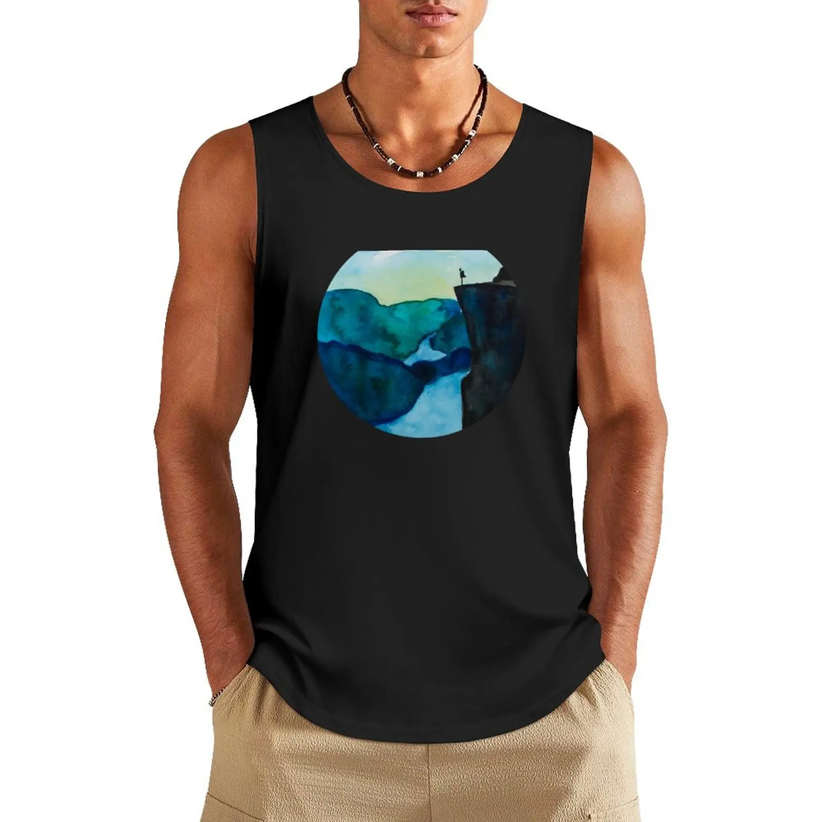 Norway Preikestolen I Backpacker I Watercolour Design Tank Top cute tops t-shirt gym man gym accessories men Bodybuilding shirt