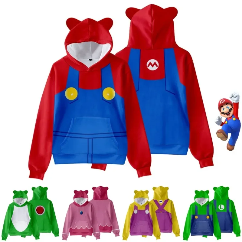 Super Marios Bros Cosplay Hoodies for Adult and Children Costume Bowser Yoshi Peach Luigi 3D Print Hooded Men Women Sweatshirt