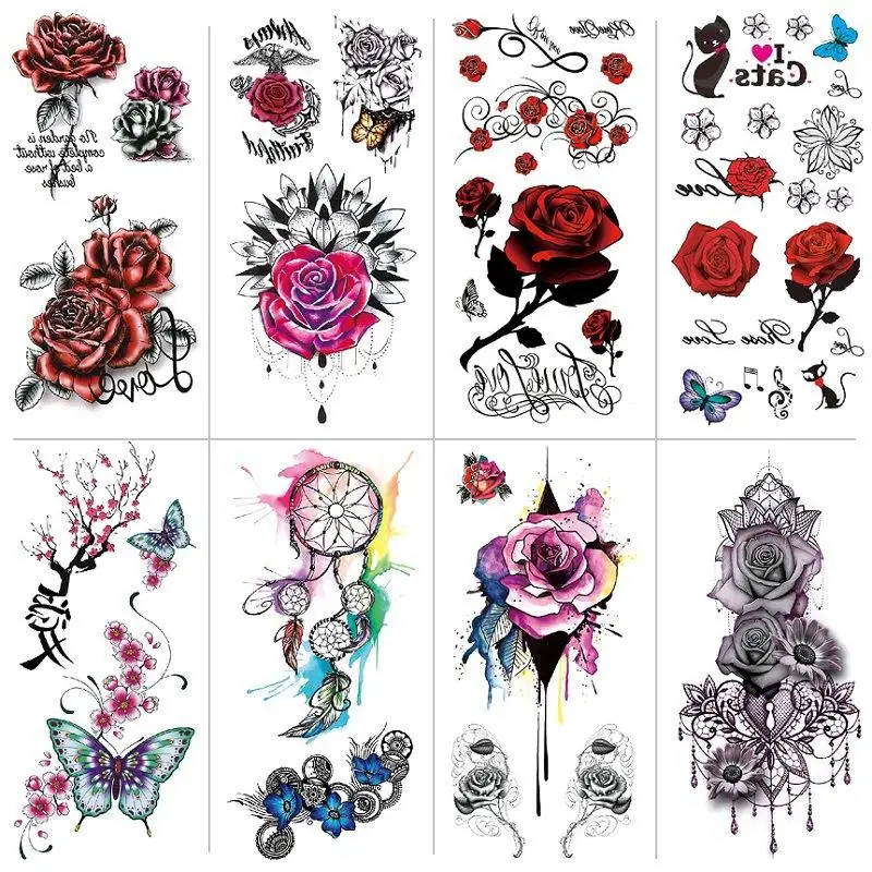

Rose flower Waterproof Temporary Tattoos butterfly Fake Tattoo for men and women Tattoo Stickers