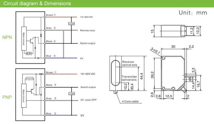 700mm Diffuse Reflection Beam Sensor Waterproof Optical Displacement Sensor 12V Dc Laser Transducer