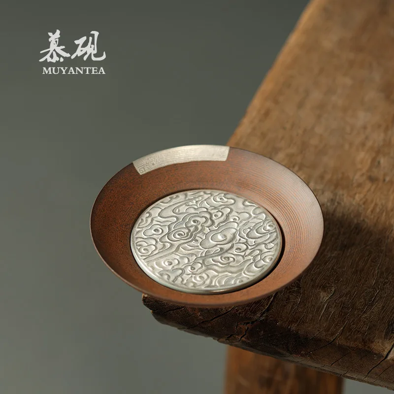 

Подставка для чайника Mu Yan ручной работы из старинной глины с сухим пузырьковым узором «Облака Дзен», имитирующая чайный поднос династии Сун, для хранения воды