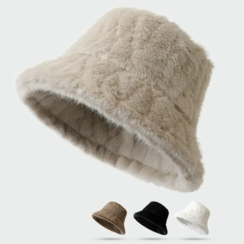 قبعة شتوية جديدة من الفرو المنفوش قبعة دلو سميكة مقاومة للرياح بلون سادة قبعة صياد للنساء والفتيات #2