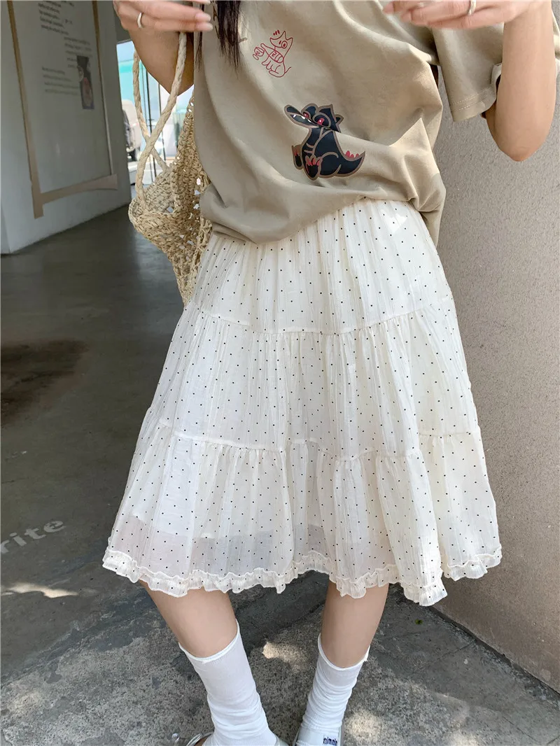 

plus Size Summer Casual Patchwork A-Line Skirt Women's High Waist Elastic Waist Wood Grain Half-length Skirts