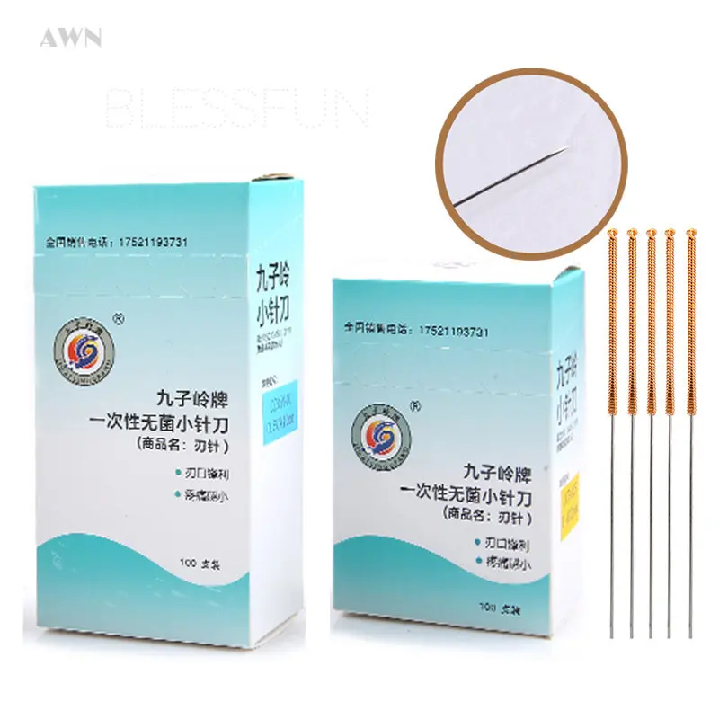 

100 Sterile Small Knife Blade Flat Head Acupuncture Needle Analgesia Ultrafine Needle Medical Acupotomy Beauty Needles