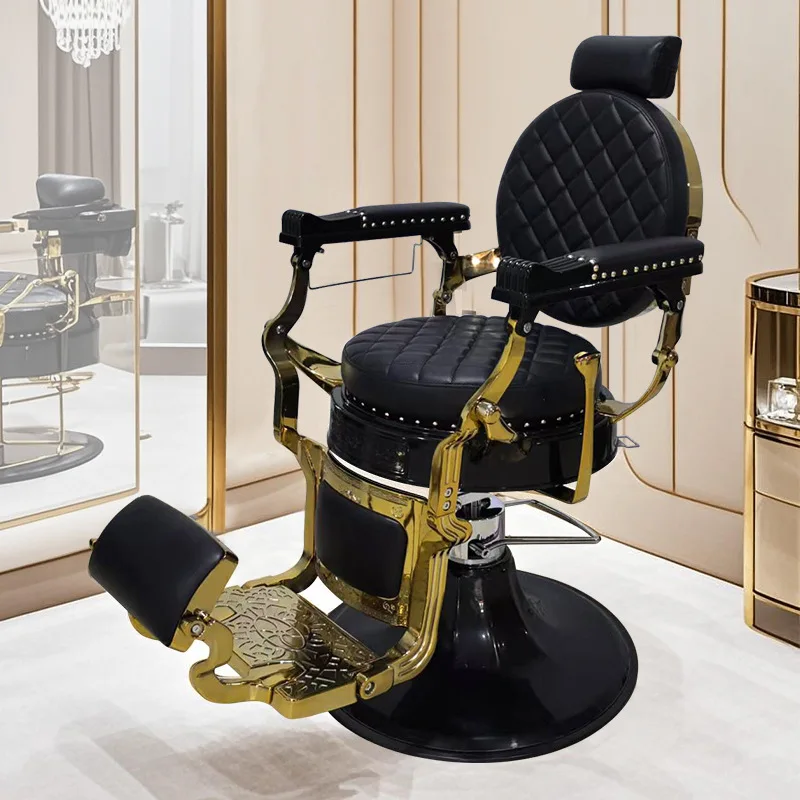 Modern Barber Hydraulic Reclining Chair Leather Stainless Steel Heavy-Duty Base Adjustable Footrest Men's Hair Cutting Grooming