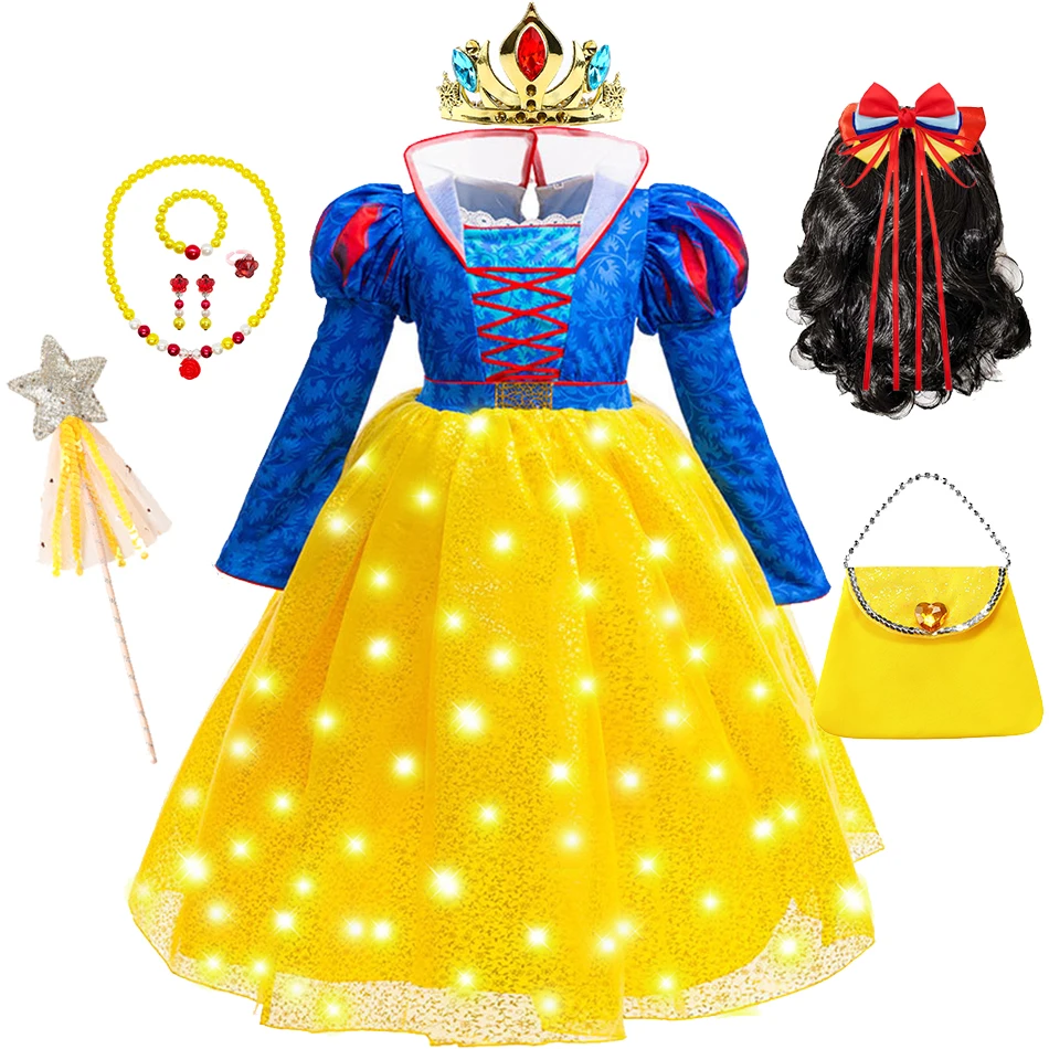 

Белоснежное платье для косплея для девочек от 2 до 12 лет, костюм для ролевых игр в прямом эфире с длинными рукавами и принтом, наряд принцессы на Хэллоуин