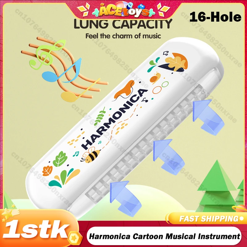 16-Hole Harmonica Cartoon Painted Toy Musical Instrument Play Kids Early Educational Toys for Children Christmas Gifts