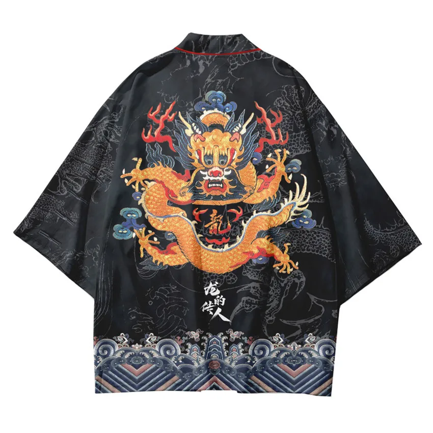 

Кардиган с самурайским журавлем и принтом дракона, хаори, женское и мужское кимоно, топы для косплея, блузка юката, традиционная японская одежда