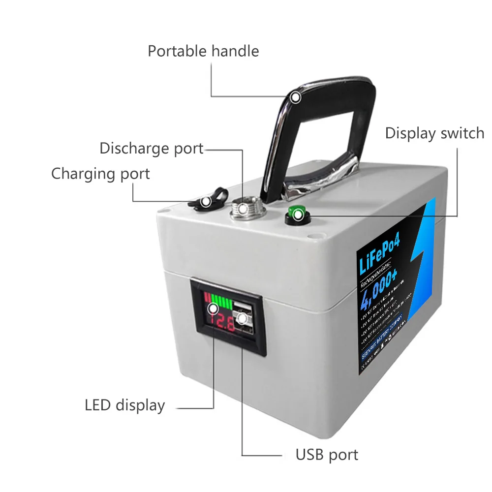 Kemasan baterai Lifepo4 siklus dalam 12v 50AH untuk Monitor lampu jalan tenaga surya speaker luar ruangan bawaan BMS Bluetooth opsional