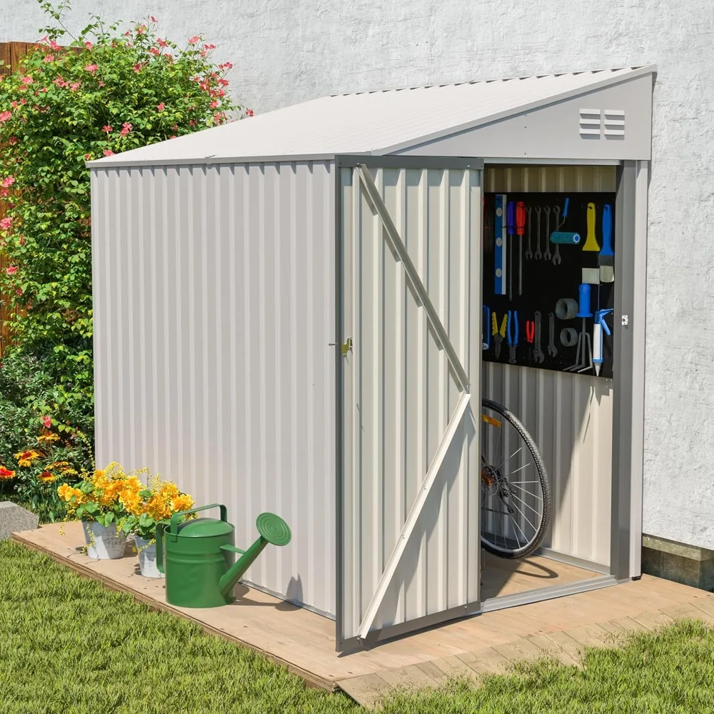 

Lean to Storage Shed, Outdoor Metal Wall Side Bike Mower Sheds & Outdoor Storage Cabinet, Lockable Tool Organization Shed