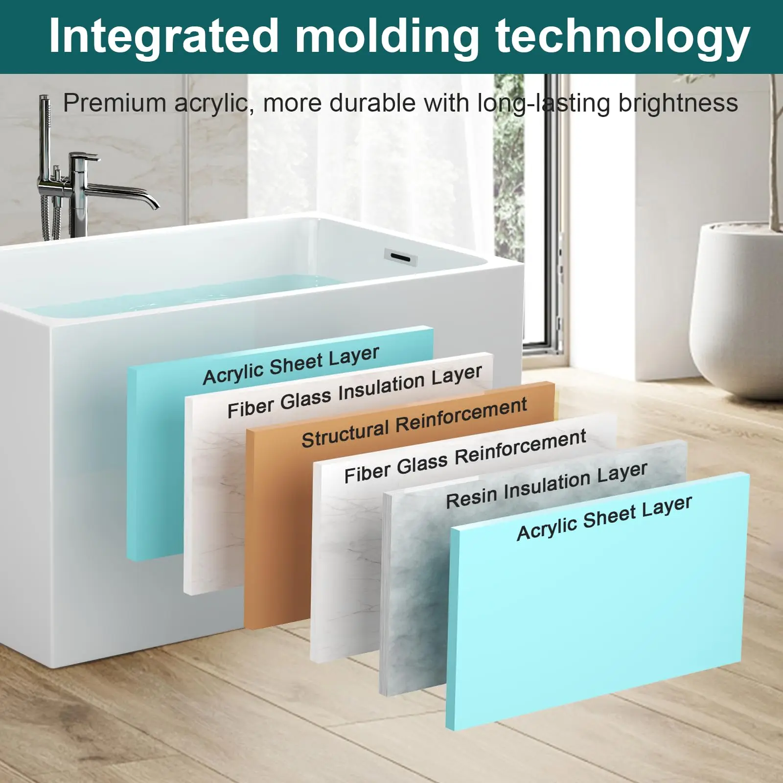 SH.KL Bañera independiente acrílica de 43 pulgadas, bañera de remojo con asiento, desbordamiento cromado y drenaje práctico con control de pies, bañera blanca brillante