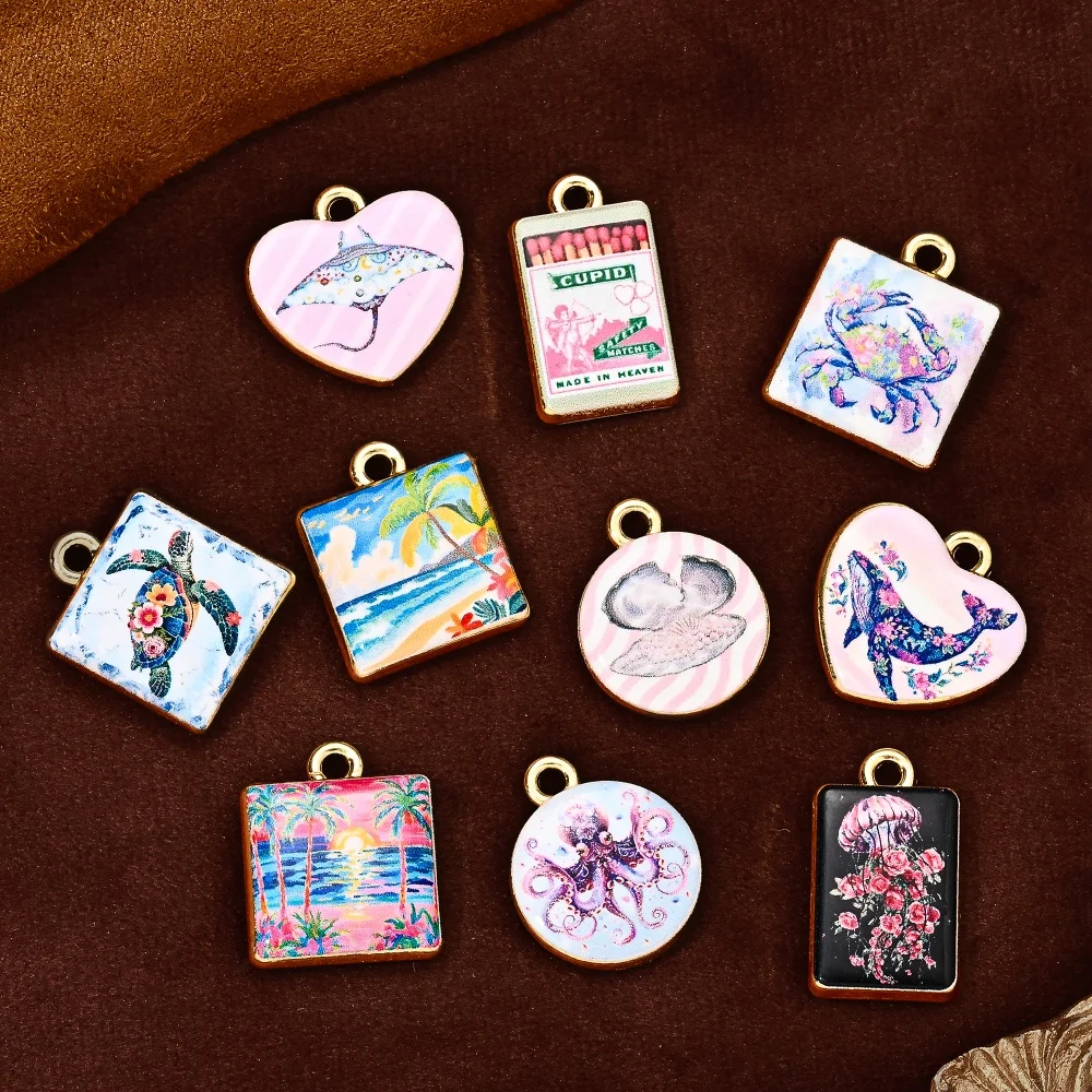 1Pc Ocean Tropical Style Alloy Charms,Various Styles Sea Creature Beach Pattern Pendants for DIY Bracelet Earring Jewelry Making