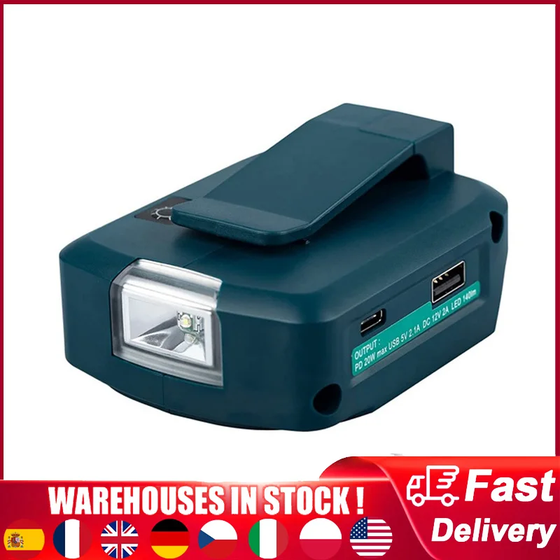 USB/Type-C Converter Port For Makita ADP05 14.4V/18V Lion Battery with LED Light Spotlight Outdoor Light for Makita