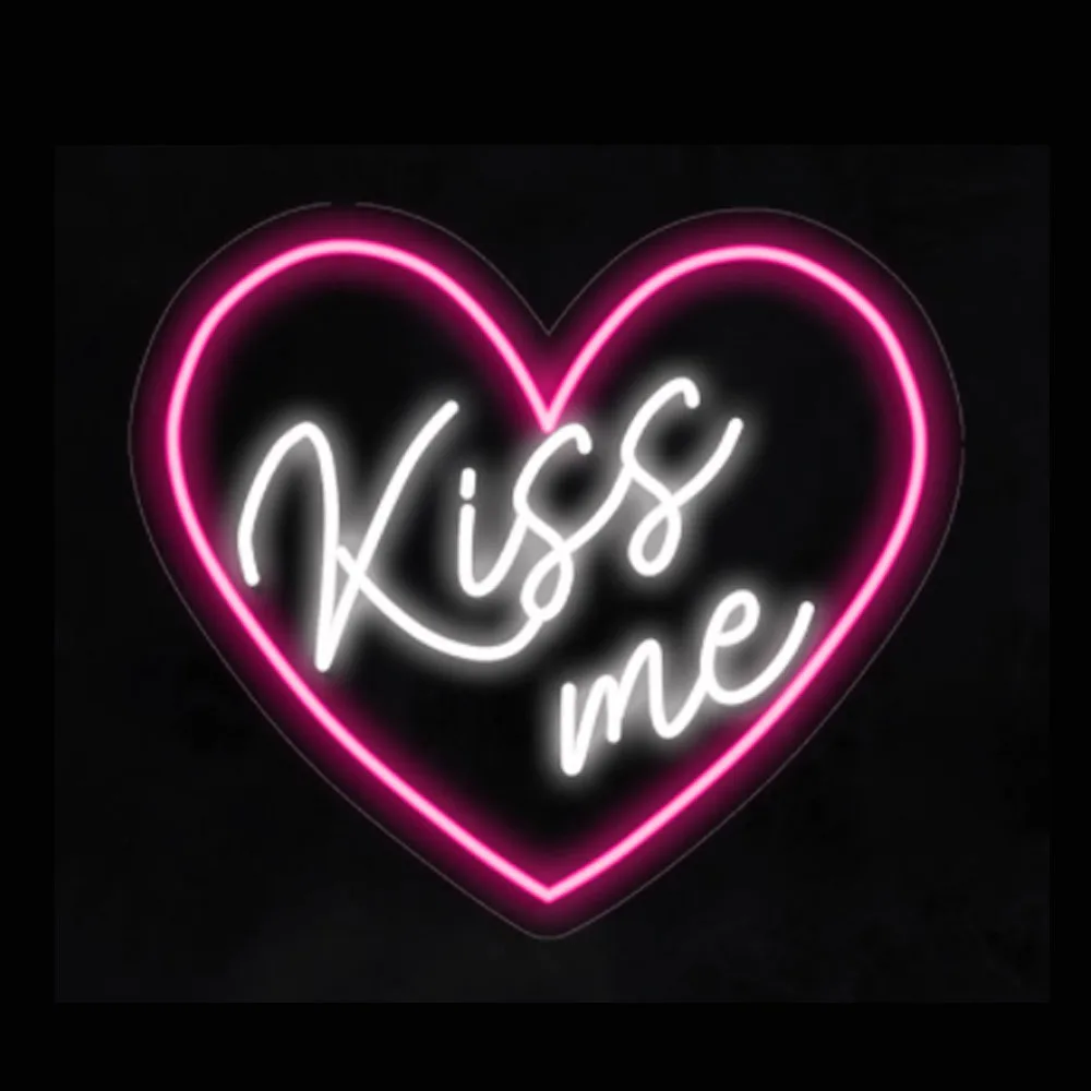 Kiss Me Love Heart Neon Light Sign Custom Handmade Real Glass Tube Wedding Date Bedroom Wall Decor Display Lamp Girl Gift 14X12