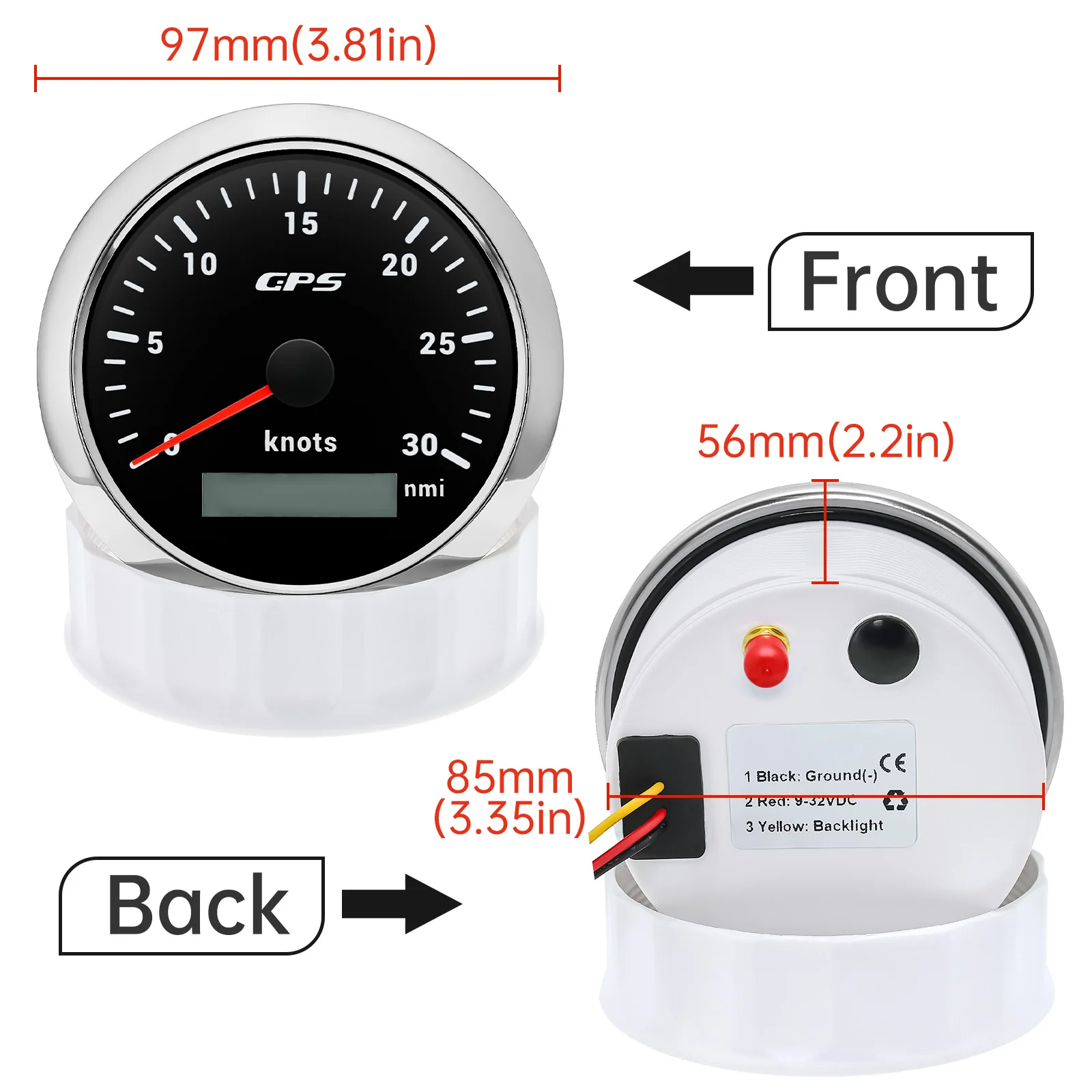 30Knots  60 Knots 85mm GPS Speedometer Odometer Speed Gauge GPS Antenna for Marine Boat Car 7 Colors Motorcycle customized