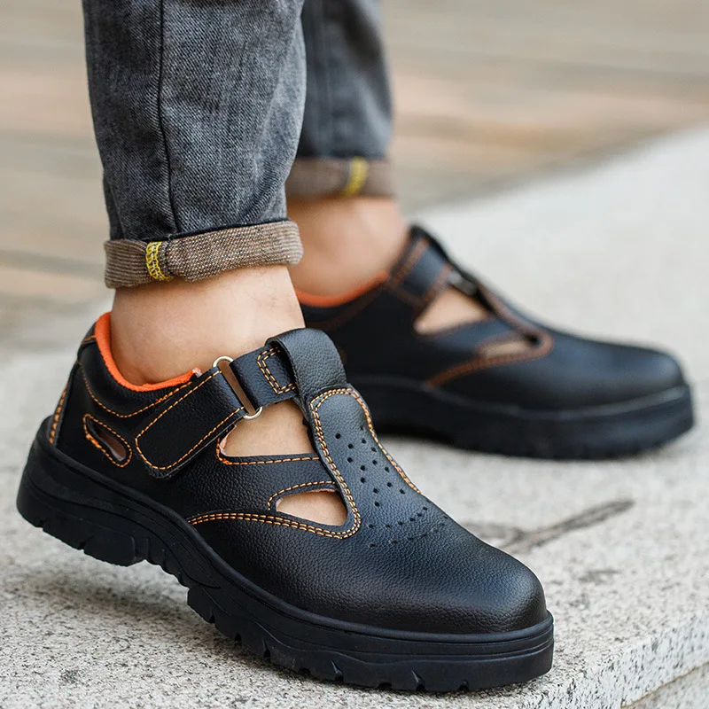 

Мужские повседневные дышащие стальные носки, рабочая защитная обувь, защитные ботинки, летние безопасные сандалии из мягкой кожи, защитная обувь