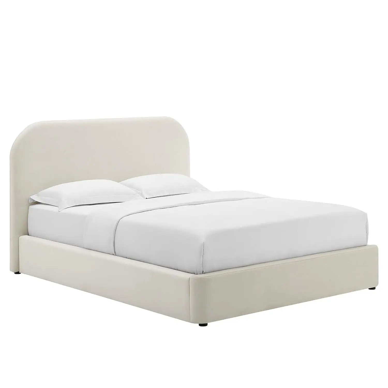 Modern King Size Bed Frame Curved Headboard Upholstered Performance Velvet Platform Bed No Box Spring Needed, Customized