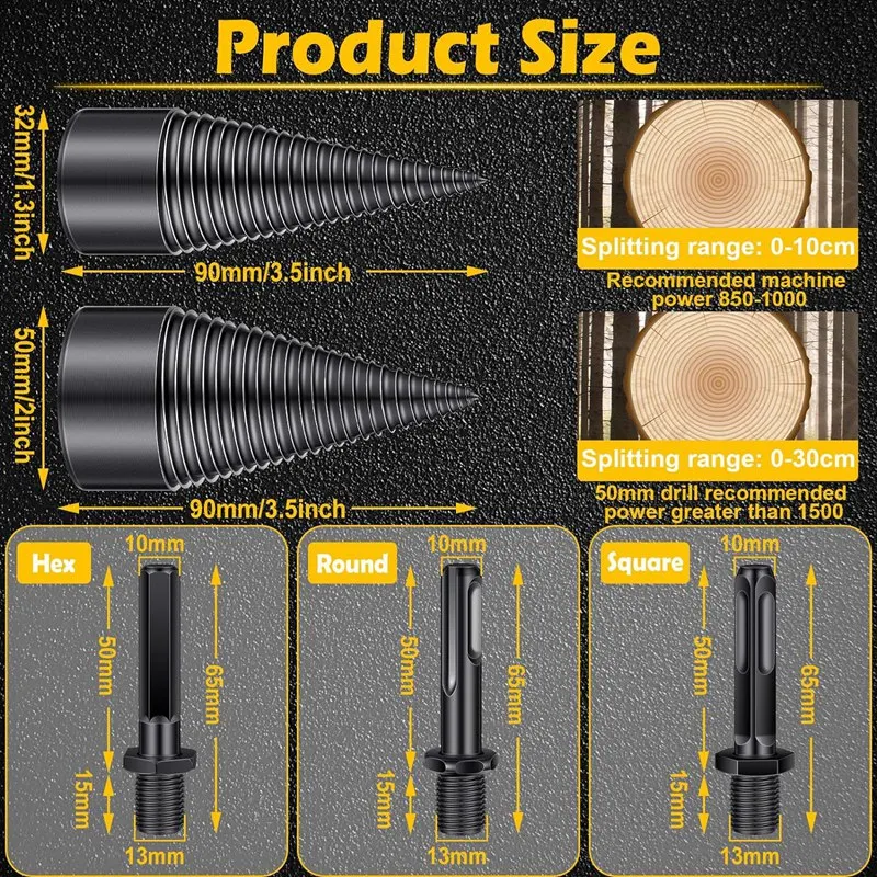 a23t-firewood-log-splitter-drill-bit-set-2pcs-removable-wood-splitter-for-electric-drill-32mm-50mm-with-3-shanks