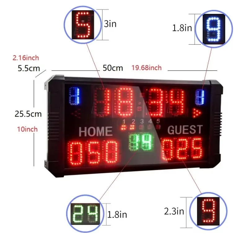 Large Portable LED Digital Scoring Basketball Scoreboard with 14/24/30s Shot Clock & Buzzer & Tripod Stands
