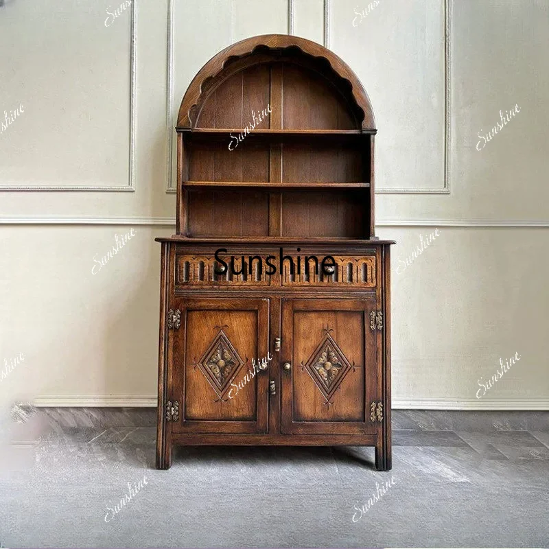 French retro solid wood dining side cabinet villa against the wall old arched locker