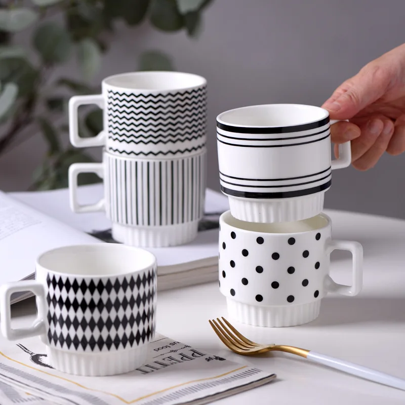

Coffee Tea Cup Stackable Office Water Cup 1PCS Ceramic Mug Suitable For Iced American Cappuccino Dot Mug Striped
