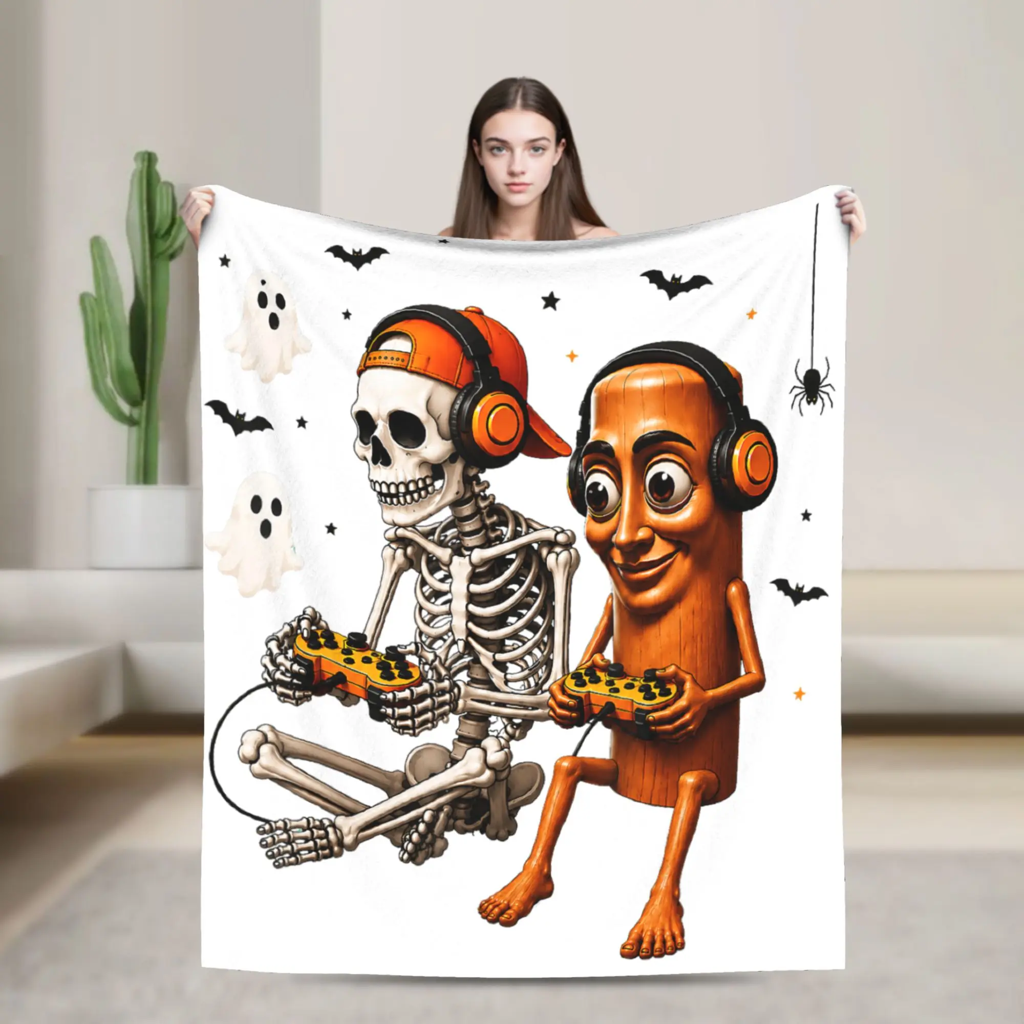 Halloween Tung Tung Sahur Skeleton Gamer Video Gaming Blankets Spring  Throw Blanket For Girls Home Decor Flannel Bedspread