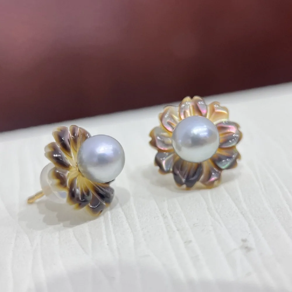 New Pearl Earrings AAA5-6mm 6-7mm Natural South Sea Round Pearl Earrings 925s Free Delivery