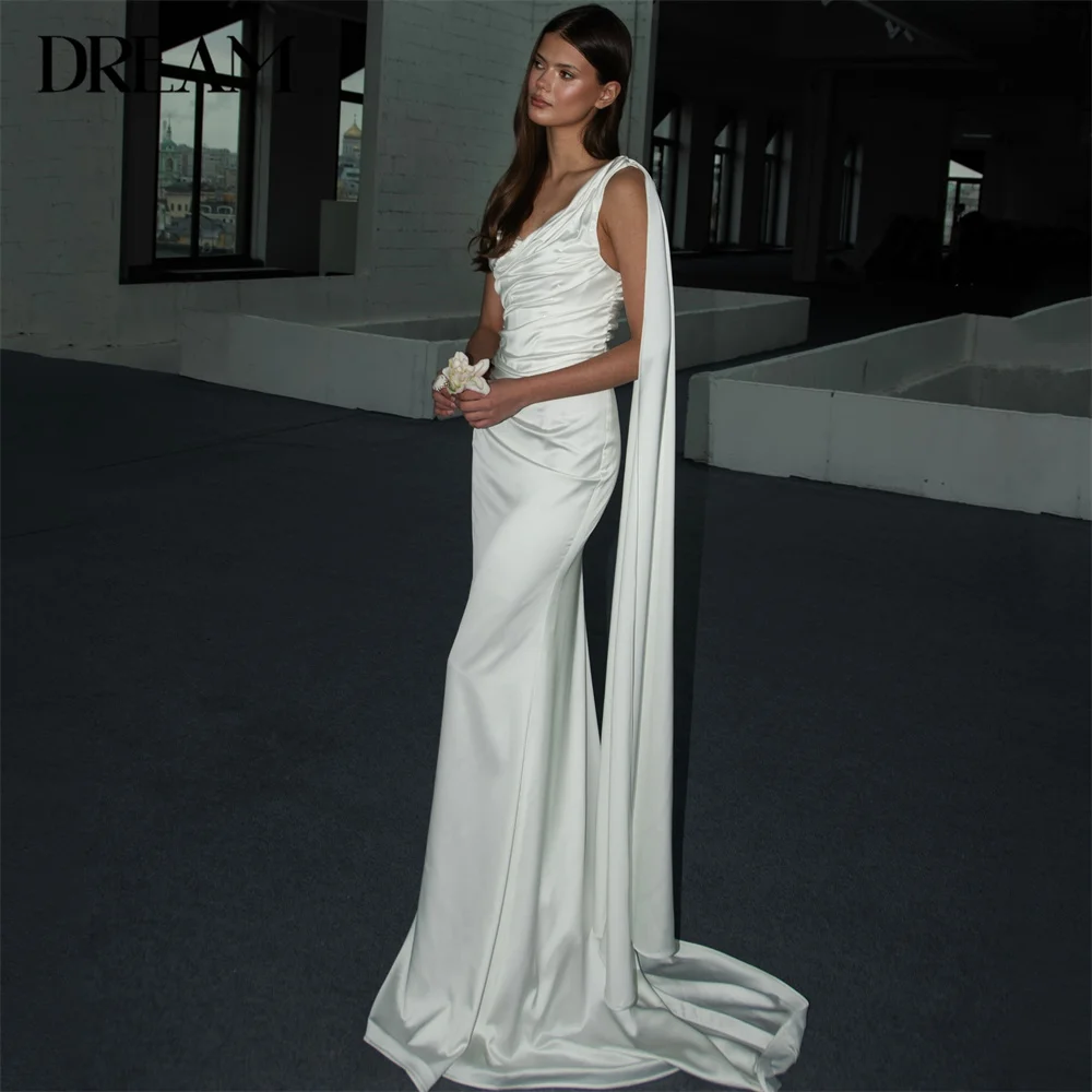 

DREAM Pleat One-Shoulder Mermaid Wedding Dress Women 2025 V-Neck Pleat Open Back Shawl Bridal Gown Vestidos De Novia Customized