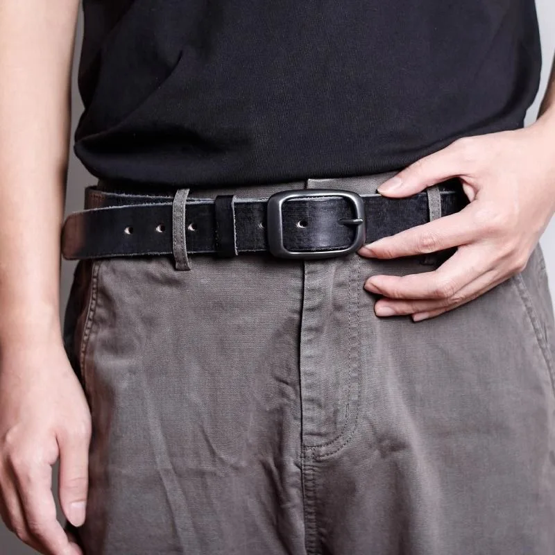 New Top Grain Leather Pin Buckle Belt Self Trimmable Length Design Round Corner Alloy Buckle Compact Standard Width Outline