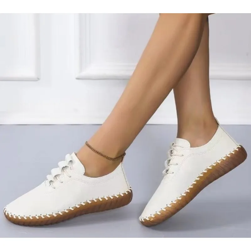 

Flat Shoes for Women 2026 New Handmade Sewing Women Sneakers Fashion Casual Mom Shoes comfortable Women's Loafers Big Size 35-43
