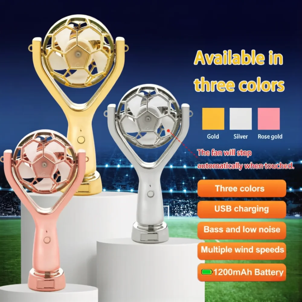 Football Games Trophy Fan 1200mAh, Portable USB-C Handheld Fan with 3 Speeds &Safe Touch Stop for Soccer Football Matches&events