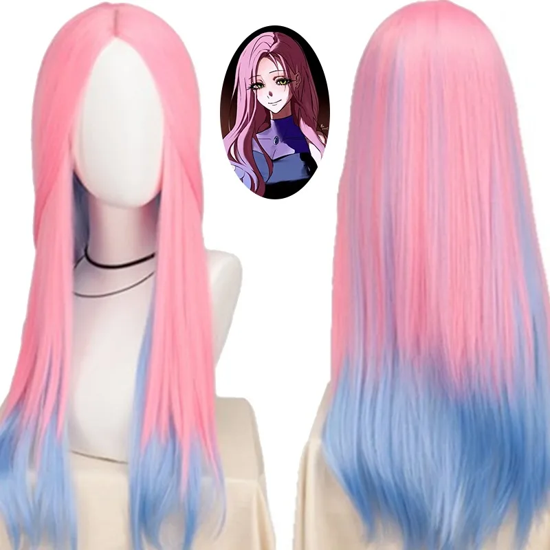 할로윈 애니메이션 외계인 무대 미지 코스프레 가발 핑크 블루 그라데이션 가발 여성용 긴 직모 가발 코스프레 선물용
