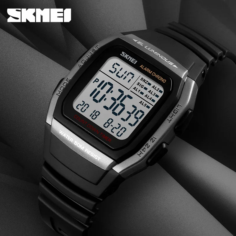 Skmei Outdoor Sports 5 Groups Alarm Clock Waterproof Electronic Watch Multi-Function Double Time Countdown Student Watch Men