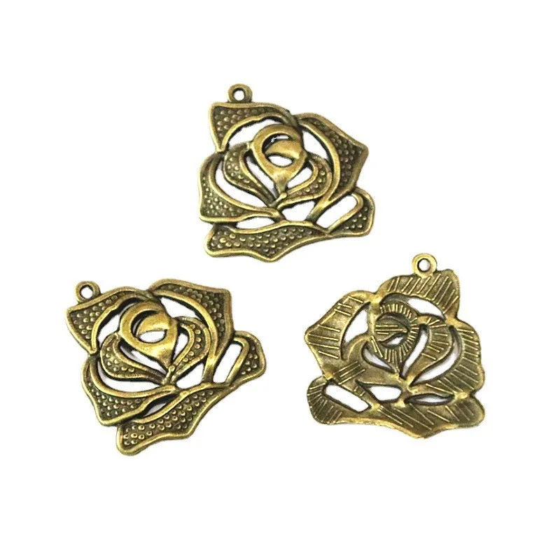 30Pcs Flowers Charms Pendant Antique Bronze Plated Zinc Alloy Fit Bracelet Necklace DIY Metal Jewelry Findings