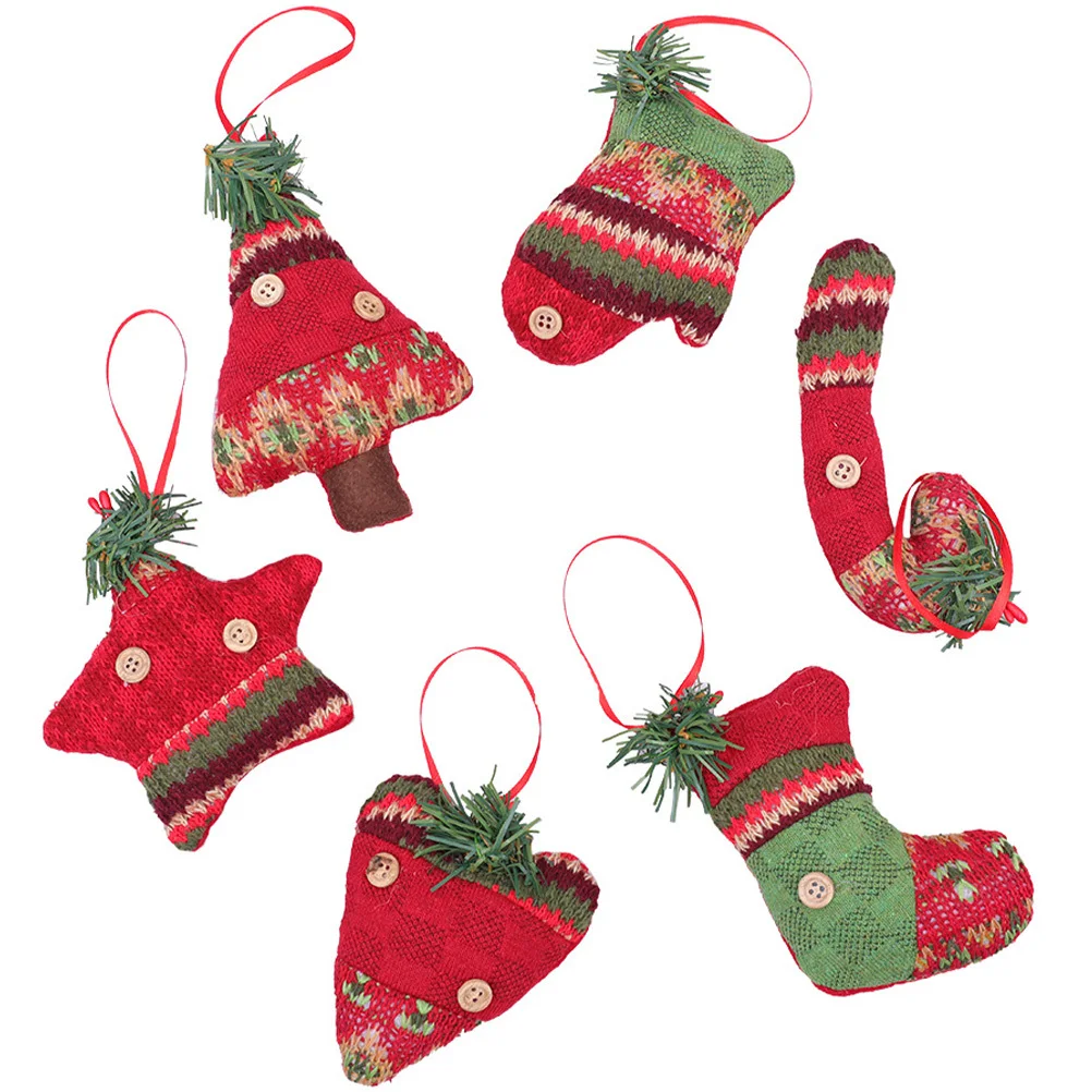 

6Pcs Xmas Tree Pendant Cloth Hanging Ornament Christmas Themed Ornaments Holiday Party Decor Indoor Outdoor Xmas Decorations