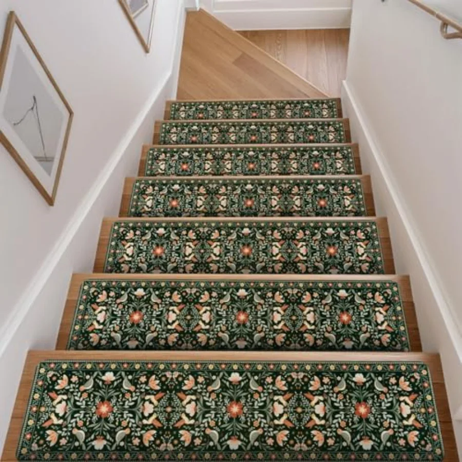 

Floral Stair Treads Non-Slip Stair Runner for Wooden Steps Indoor 15PCS 30"x8" Carpet Stair Treads Stair Mats Staircase Step Tr