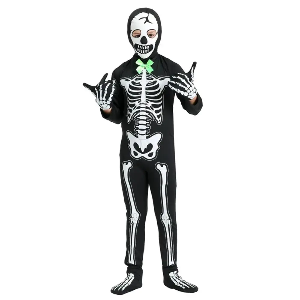 Disfraces de vestir, disfraz de calavera de Halloween, disfraz de Cosplay con capucha que brilla en la oscuridad para niños, muñeca para padres e hijos, juego de rol